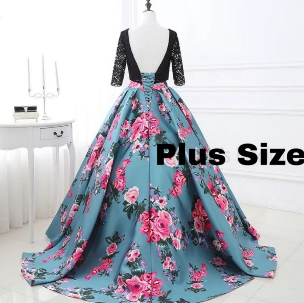 Plus Size Teal Floral Gown